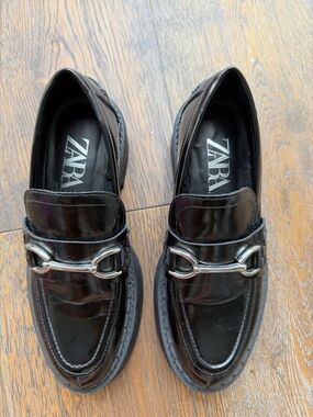ZARA Black Patent Leather Loafers